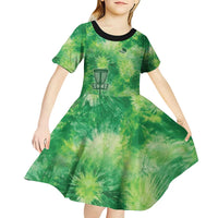 Custom Disc Golf Kid Short Sleeve Dress with Green Tie Dye Basket and Player Silhouette - Wonder Print Shop
