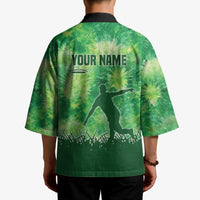 Custom Disc Golf Kimono with Green Tie Dye Basket and Player Silhouette - Wonder Print Shop