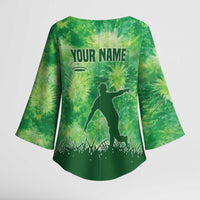 Custom Disc Golf Kimono Sleeve Blouse with Green Tie Dye Basket and Player Silhouette - Wonder Print Shop