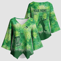 Custom Disc Golf Kimono Sleeve Blouse with Green Tie Dye Basket and Player Silhouette - Wonder Print Shop