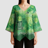 Custom Disc Golf Kimono Sleeve Blouse with Green Tie Dye Basket and Player Silhouette - Wonder Print Shop