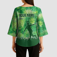 Custom Disc Golf Kimono Sleeve Blouse with Green Tie Dye Basket and Player Silhouette - Wonder Print Shop