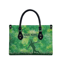 Custom Disc Golf Leather Bag with Green Tie Dye Basket and Player Silhouette - Wonder Print Shop