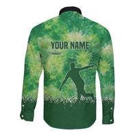 Custom Disc Golf Long Sleeve Button Shirt with Green Tie Dye Basket and Player Silhouette - Wonder Print Shop