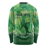 Custom Disc Golf Long Sleeve Shirt with Green Tie Dye Basket and Player Silhouette - Wonder Print Shop