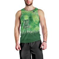 Custom Disc Golf Men Tank Top with Green Tie Dye Basket and Player Silhouette - Wonder Print Shop