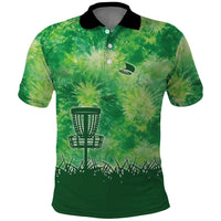 Custom Disc Golf Polo Shirt with Green Tie Dye Basket and Player Silhouette - Wonder Print Shop
