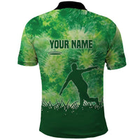 Custom Disc Golf Polo Shirt with Green Tie Dye Basket and Player Silhouette - Wonder Print Shop