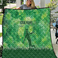 Custom Disc Golf Quilt with Green Tie Dye Basket and Player Silhouette - Wonder Print Shop