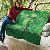 Custom Disc Golf Quilt with Green Tie Dye Basket and Player Silhouette - Wonder Print Shop