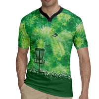 Custom Disc Golf Rugby Jersey with Green Tie Dye Basket and Player Silhouette - Wonder Print Shop