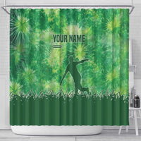 Custom Disc Golf Shower Curtain with Green Tie Dye Basket and Player Silhouette - Wonder Print Shop