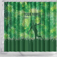 Custom Disc Golf Shower Curtain with Green Tie Dye Basket and Player Silhouette - Wonder Print Shop