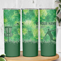Custom Disc Golf Skinny Tumbler with Green Tie Dye Basket and Player Silhouette - Wonder Print Shop