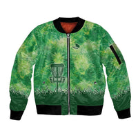 Custom Disc Golf Sleeve Zip Bomber Jacket with Green Tie Dye Basket and Player Silhouette - Wonder Print Shop
