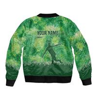 Custom Disc Golf Sleeve Zip Bomber Jacket with Green Tie Dye Basket and Player Silhouette - Wonder Print Shop