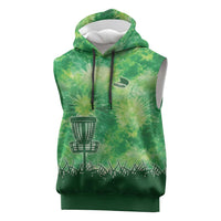 Custom Disc Golf Sleeveless Hoodie with Green Tie Dye Basket and Player Silhouette - Wonder Print Shop