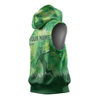 Custom Disc Golf Sleeveless Hoodie with Green Tie Dye Basket and Player Silhouette - Wonder Print Shop
