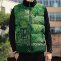 Custom Disc Golf Sleeveless Puffer Jacket with Green Tie Dye Basket and Player Silhouette - Wonder Print Shop