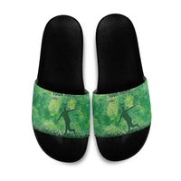 Custom Disc Golf Slide Sandals with Green Tie Dye Basket and Player Silhouette - Wonder Print Shop