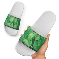 Custom Disc Golf Slide Sandals with Green Tie Dye Basket and Player Silhouette - Wonder Print Shop