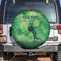 Custom Disc Golf Spare Tire Cover with Green Tie Dye Basket and Player Silhouette - Wonder Print Shop