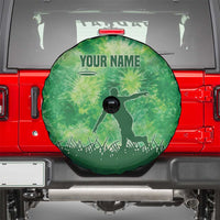 Custom Disc Golf Spare Tire Cover with Green Tie Dye Basket and Player Silhouette - Wonder Print Shop
