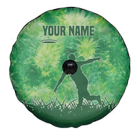 Custom Disc Golf Spare Tire Cover with Green Tie Dye Basket and Player Silhouette - Wonder Print Shop