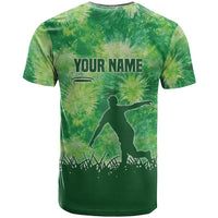 Custom Disc Golf T Shirt with Green Tie Dye Basket and Player Silhouette - Wonder Print Shop