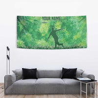 Custom Disc Golf Tapestry with Green Tie Dye Basket and Player Silhouette - Wonder Print Shop