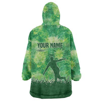 Custom Disc Golf Wearable Blanket Hoodie with Green Tie Dye Basket and Player Silhouette - Wonder Print Shop