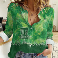 Custom Disc Golf Women Casual Shirt with Green Tie Dye Basket and Player Silhouette - Wonder Print Shop