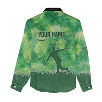 Custom Disc Golf Women Casual Shirt with Green Tie Dye Basket and Player Silhouette - Wonder Print Shop