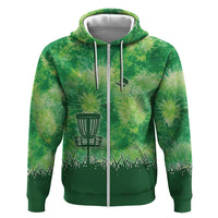 Custom Disc Golf Zip Hoodie with Green Tie Dye Basket and Player Silhouette - Wonder Print Shop