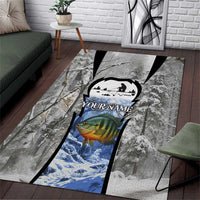 Custom Bluegill Ice Fishing Winter Camo Area Rug with Snowy Forest Background Colorful Fish - Wonder Print Shop