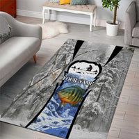 Custom Bluegill Ice Fishing Winter Camo Area Rug with Snowy Forest Background Colorful Fish - Wonder Print Shop