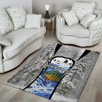 Custom Bluegill Ice Fishing Winter Camo Area Rug with Snowy Forest Background Colorful Fish - Wonder Print Shop