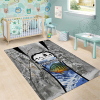Custom Bluegill Ice Fishing Winter Camo Area Rug with Snowy Forest Background Colorful Fish - Wonder Print Shop
