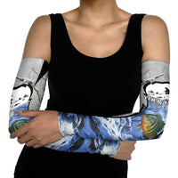 Custom Bluegill Ice Fishing Winter Camo Arm Sleeves with Snowy Forest Background Colorful Fish - Wonder Print Shop