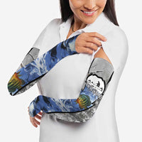 Custom Bluegill Ice Fishing Winter Camo Arm Sleeves with Snowy Forest Background Colorful Fish - Wonder Print Shop
