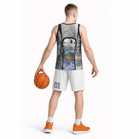 Custom Bluegill Ice Fishing Winter Camo Basketball Jersey with Snowy Forest Background Colorful Fish - Wonder Print Shop