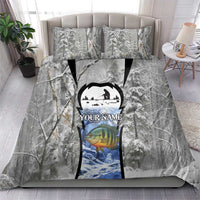 Custom Bluegill Ice Fishing Winter Camo Bedding Set with Snowy Forest Background Colorful Fish - Wonder Print Shop