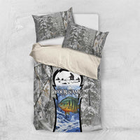 Custom Bluegill Ice Fishing Winter Camo Bedding Set with Snowy Forest Background Colorful Fish - Wonder Print Shop
