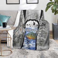 Custom Bluegill Ice Fishing Winter Camo Blanket with Snowy Forest Background Colorful Fish - Wonder Print Shop