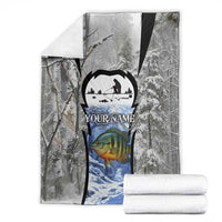 Custom Bluegill Ice Fishing Winter Camo Blanket with Snowy Forest Background Colorful Fish - Wonder Print Shop