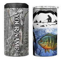 Custom Bluegill Ice Fishing Winter Camo 4 in 1 Can Cooler Tumbler with Snowy Forest Background Colorful Fish - Wonder Print Shop
