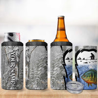 Custom Bluegill Ice Fishing Winter Camo 4 in 1 Can Cooler Tumbler with Snowy Forest Background Colorful Fish - Wonder Print Shop