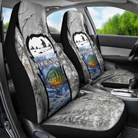 Custom Bluegill Ice Fishing Winter Camo Car Seat Cover with Snowy Forest Background Colorful Fish - Wonder Print Shop