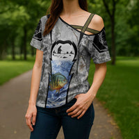 Custom Bluegill Ice Fishing Winter Camo Cross Shoulder Shirt with Snowy Forest Background Colorful Fish - Wonder Print Shop