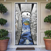 Custom Bluegill Ice Fishing Winter Camo Door Cover with Snowy Forest Background Colorful Fish - Wonder Print Shop